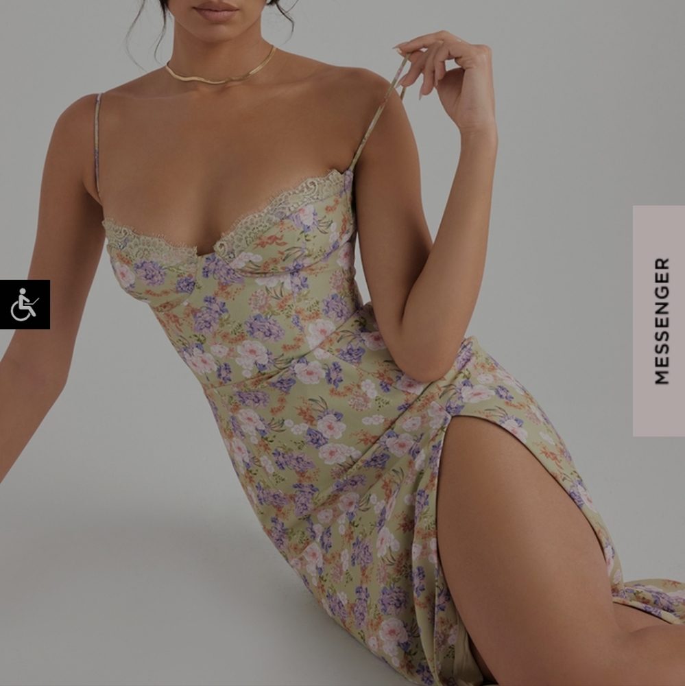 House of CB Peony Floral Charlotte Midi Split Dress M